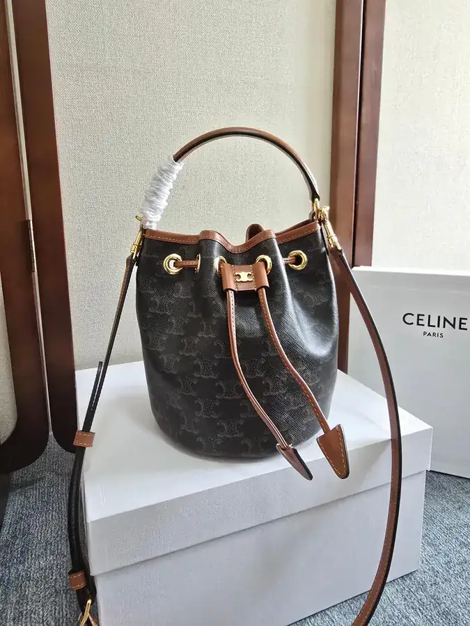 CE New Mini Bucket Bag with Tassel Closure and Gold Trim