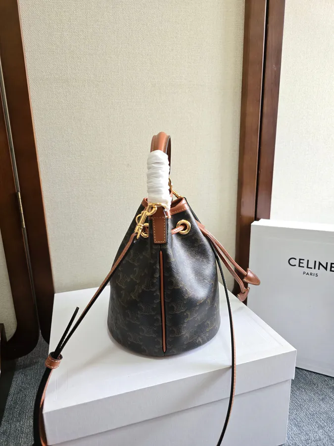 CE New Mini Bucket Bag with Tassel Closure and Gold Trim