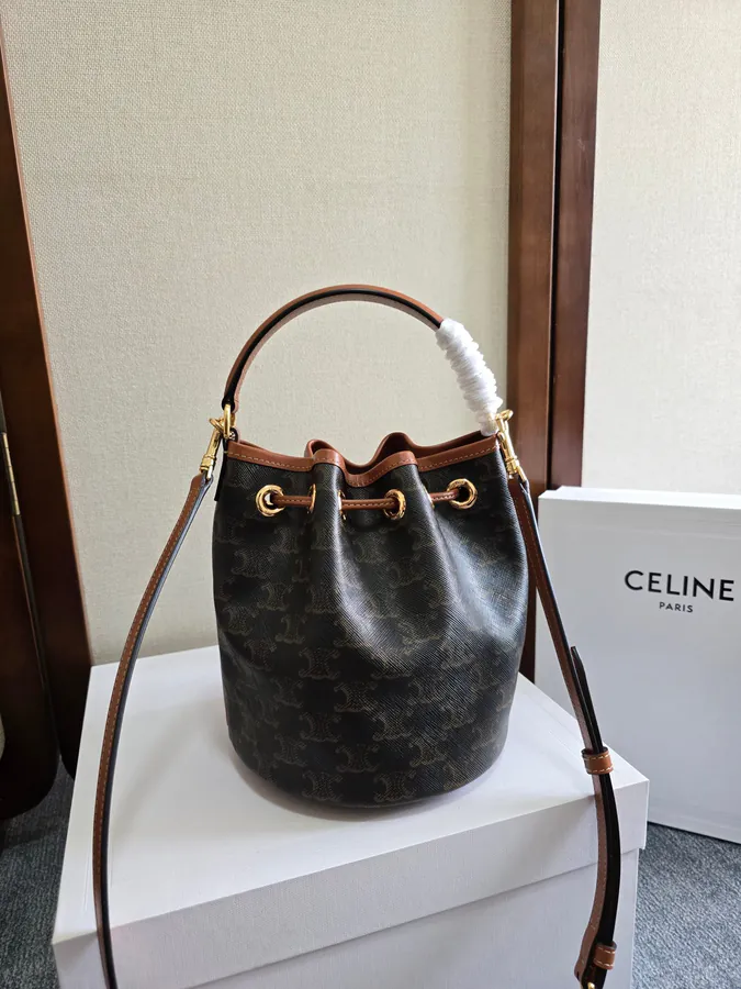 CE New Mini Bucket Bag with Tassel Closure and Gold Trim