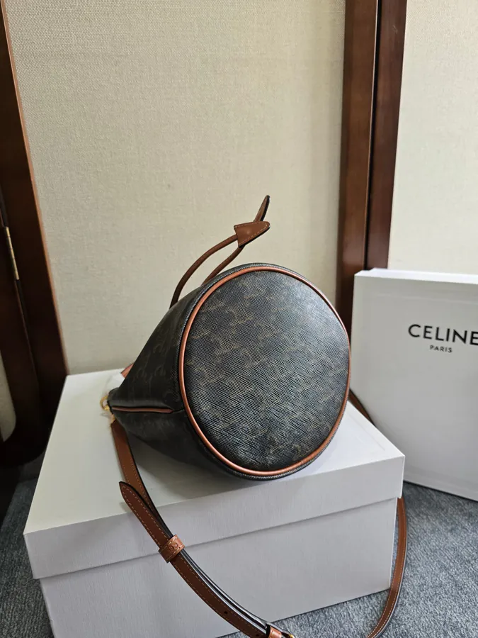 CE New Mini Bucket Bag with Tassel Closure and Gold Trim