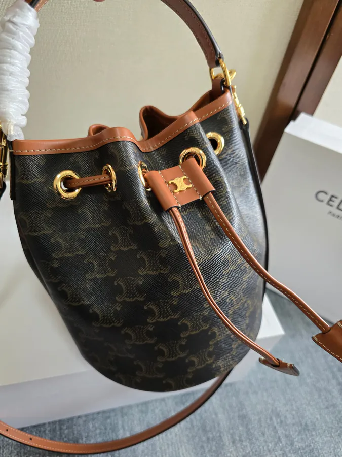CE New Mini Bucket Bag with Tassel Closure and Gold Trim