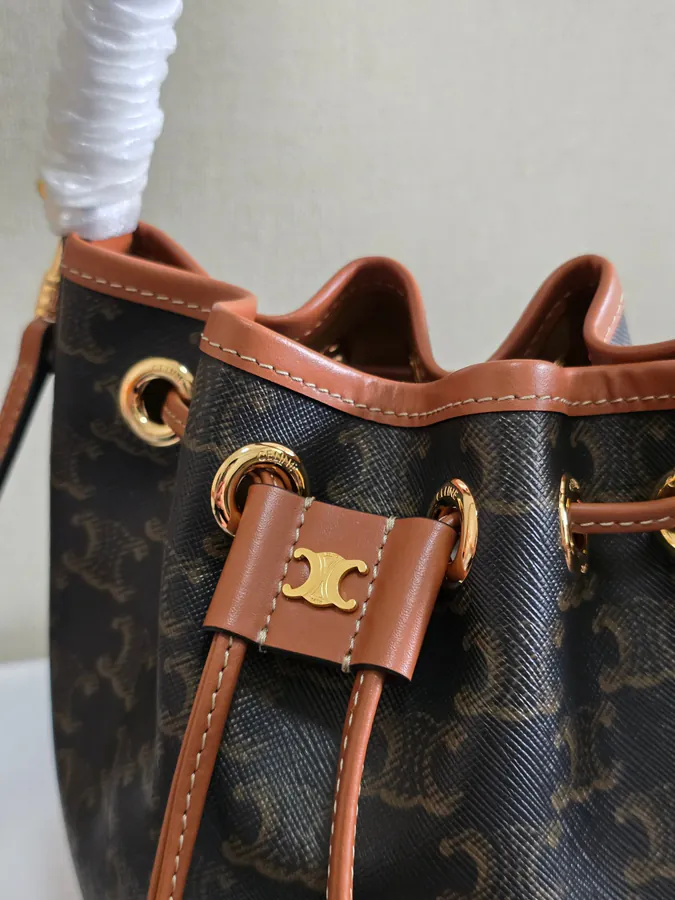 CE New Mini Bucket Bag with Tassel Closure and Gold Trim