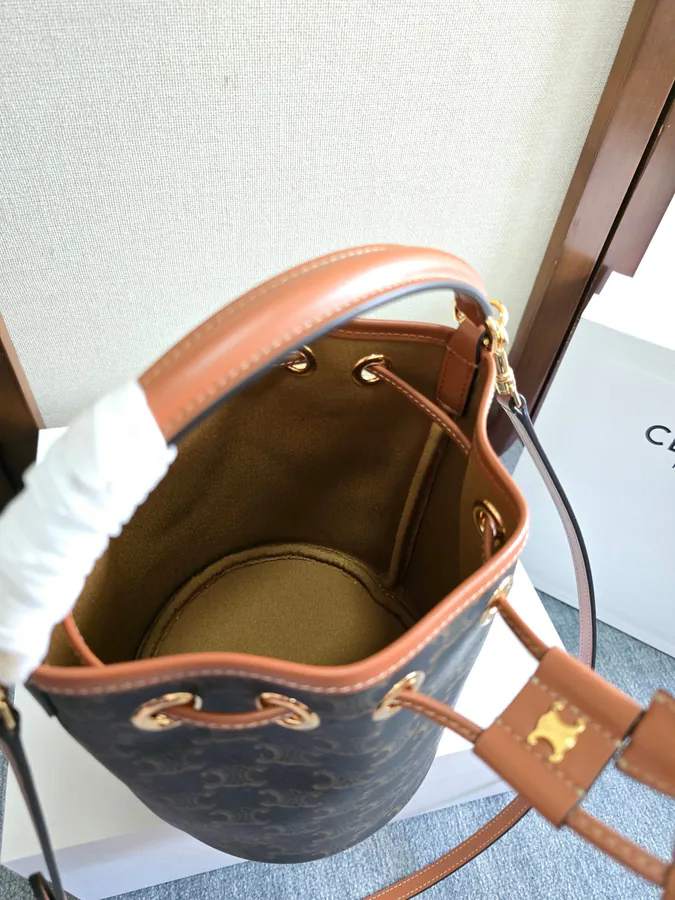 CE New Mini Bucket Bag with Tassel Closure and Gold Trim
