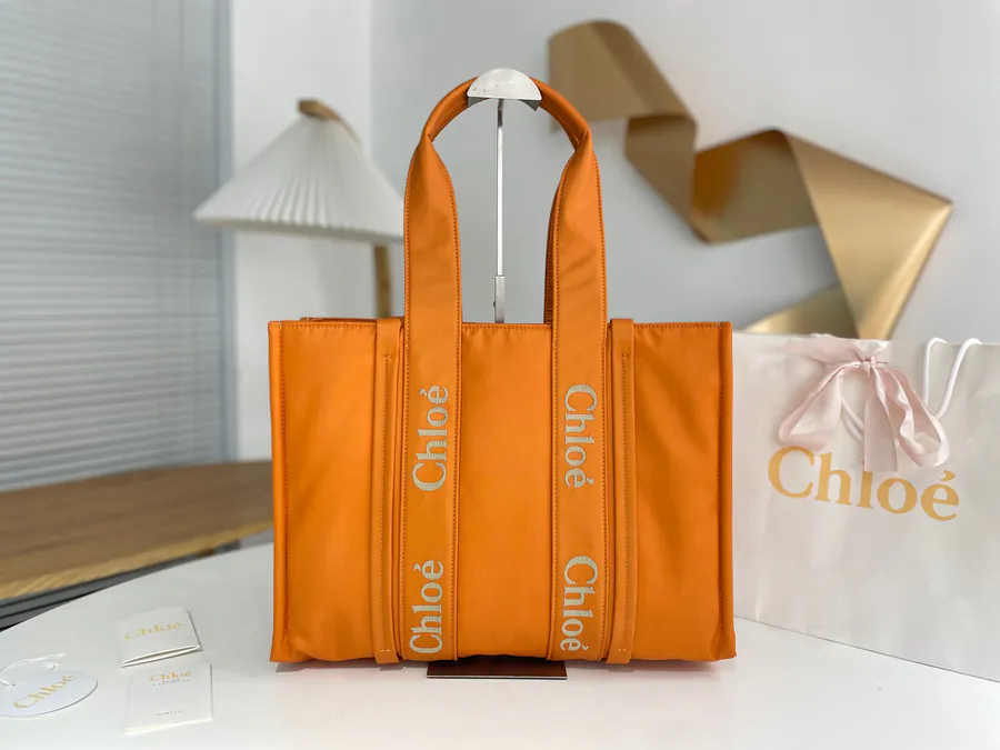 Chloé New Size Nylon Tote in Pumpkin Color