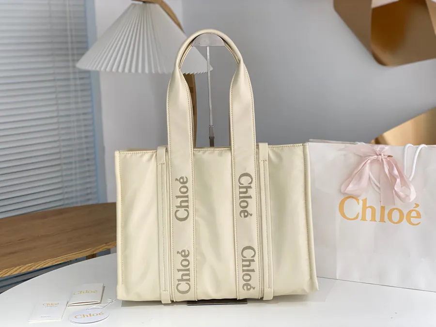 Chloé New Size Nylon Tote Natural Beige