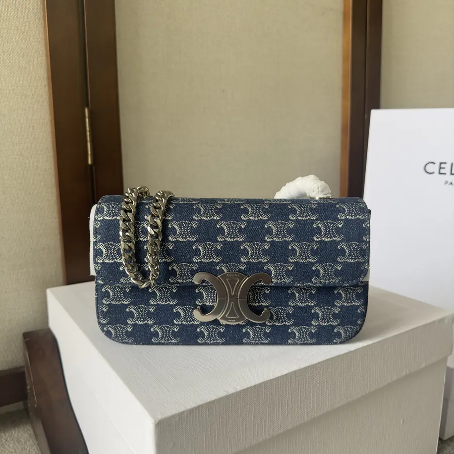 CELIN E TRIOMPHE Mini Denim Chain Shoulder Bag