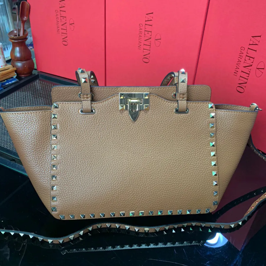 V Brand Mini Bucket Bag with Grained Calfskin