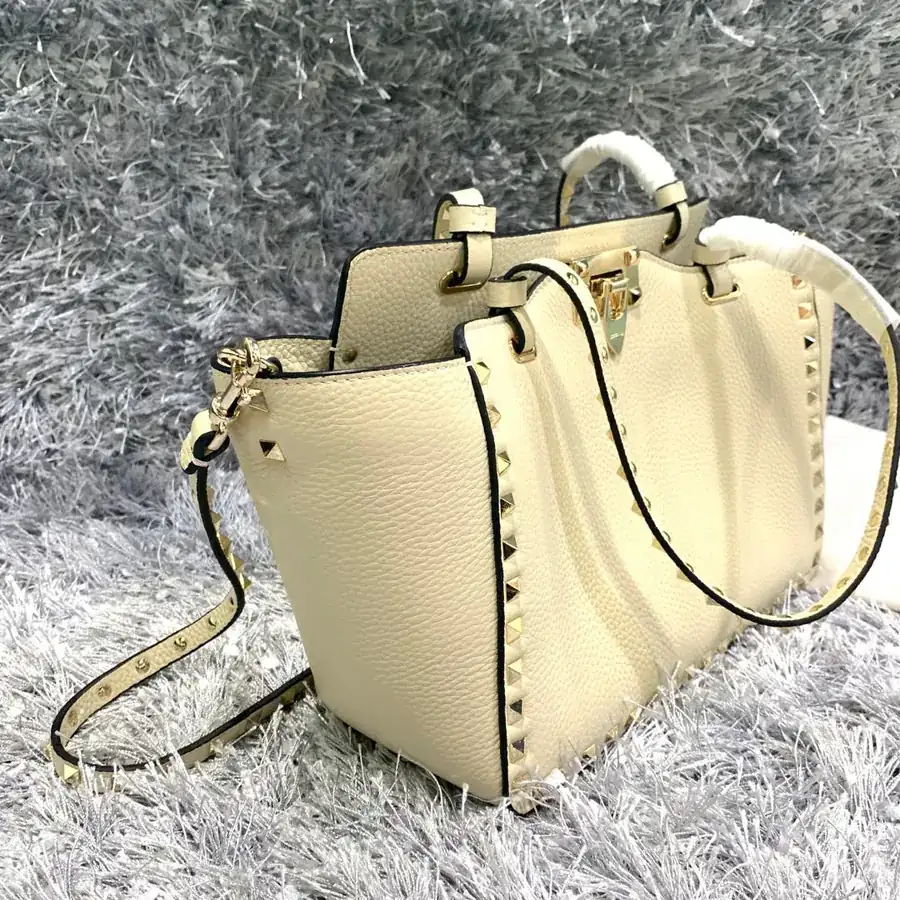 V Brand Mini Bucket Bag with Grained Calfskin