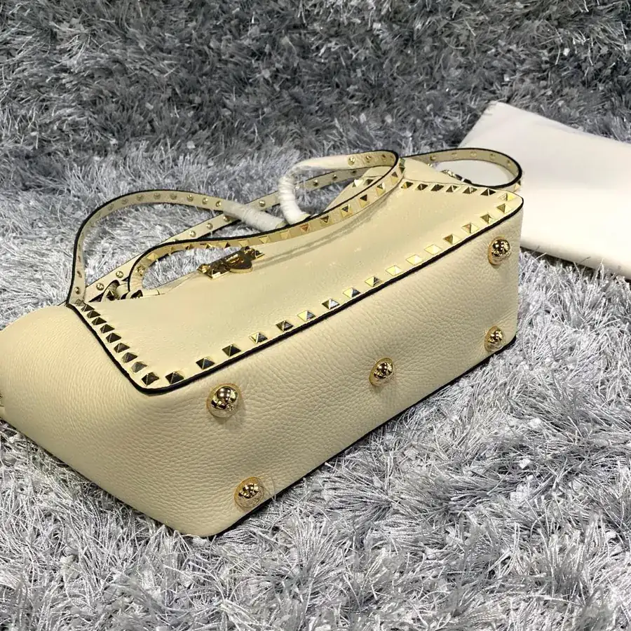 V Brand Mini Bucket Bag with Grained Calfskin