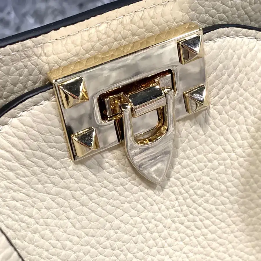 V Brand Mini Bucket Bag with Grained Calfskin