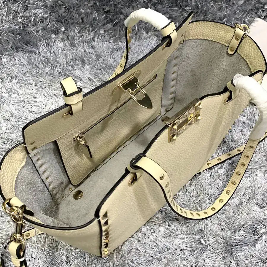 V Brand Mini Bucket Bag with Grained Calfskin