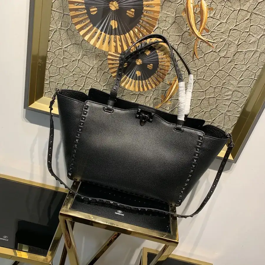 V Brand Large Bucket Bag with Grained Calfskin