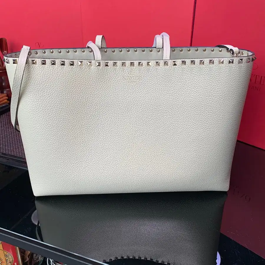 Garavani Rockstud Calfskin Shopping Bag with Camel Print