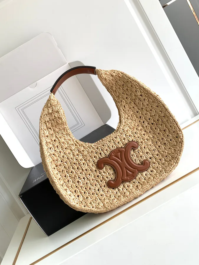 Celine Classic Panier Handbag Natural Grass and Calfskin