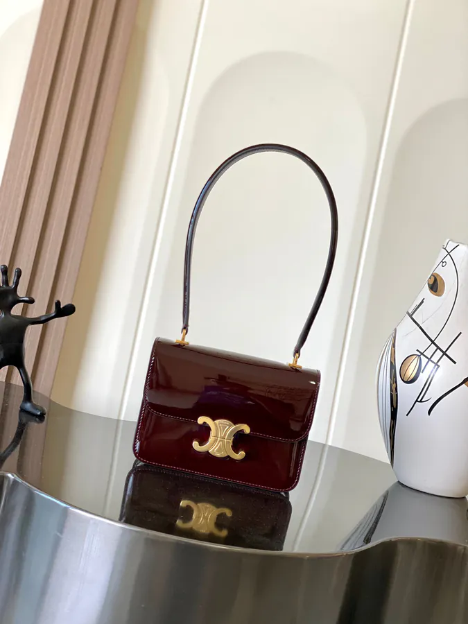 CELINE 24cm漆面牛皮革手袋 TRIOMPHE金属锁扣