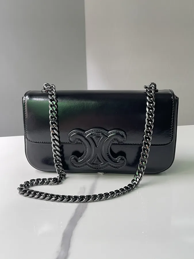 Triomphe Shiny Calfskin Chain Shoulder Bag