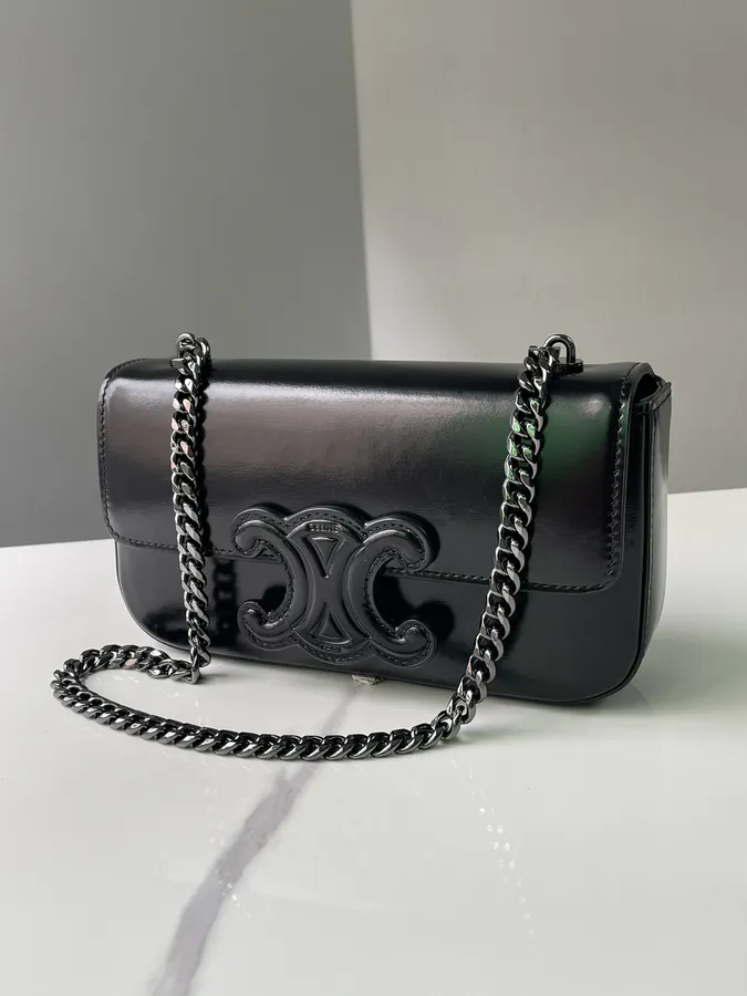 Triomphe Shiny Calfskin Chain Shoulder Bag