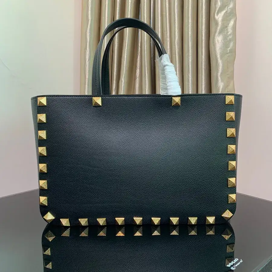 New Garavani Rockstud Calfskin Shopping Bag with Camel Print