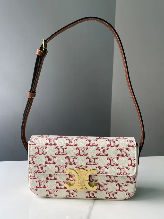TRIOMPHE Canvas Logo Print Calfskin Shoulder Bag