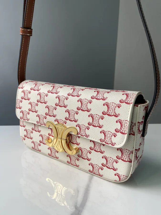 TRIOMPHE Canvas Logo Print Calfskin Shoulder Bag
