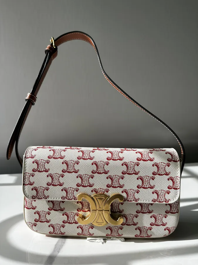 Triomphe Logo Embossed Leather Shoulder Bag