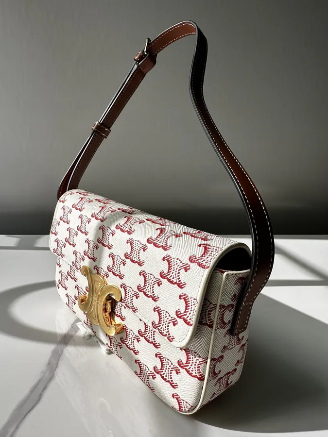Triomphe Logo Embossed Leather Shoulder Bag