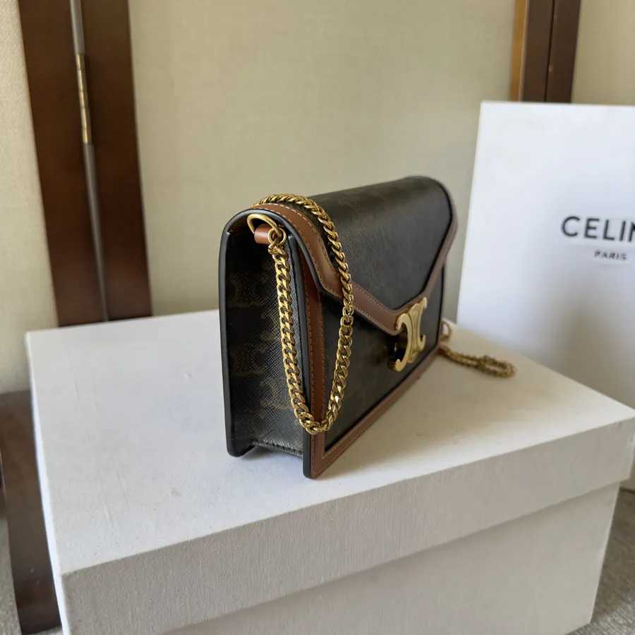 CELIN* Cuir Triomphe Envelope Bag with Chain Design