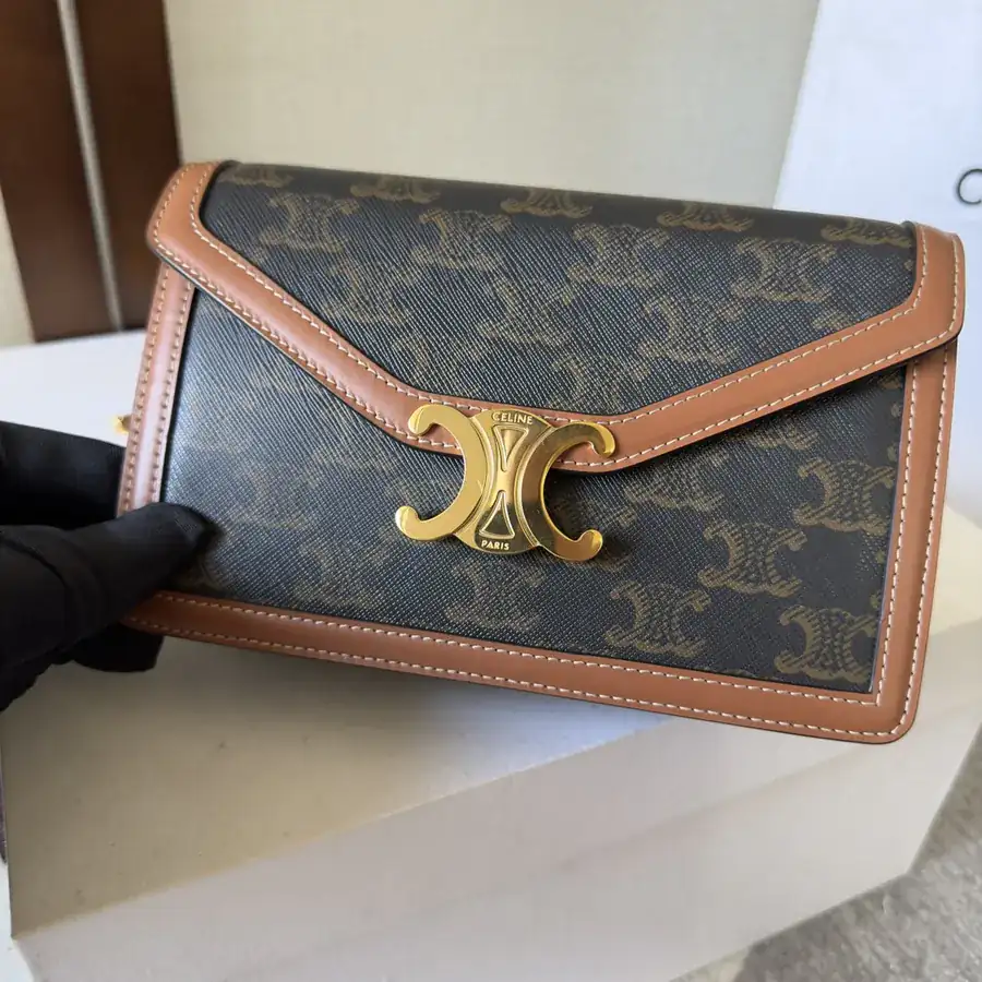 CELIN* Cuir Triomphe Envelope Bag with Chain Design