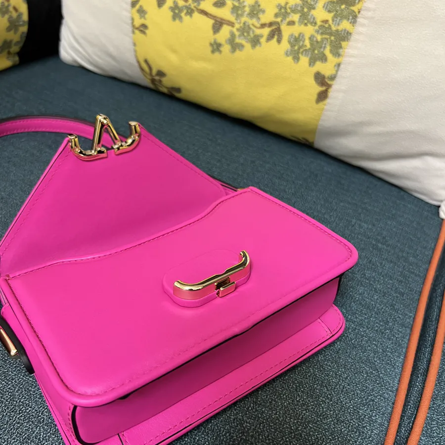 GARAVANI Letter Small Calfskin Handbag with V Logo Signature Button