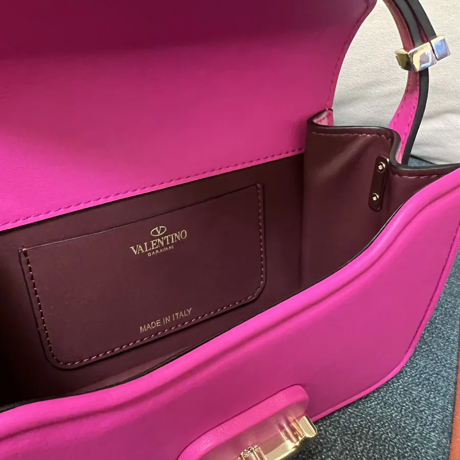 GARAVANI Letter Small Calfskin Handbag with V Logo Signature Button
