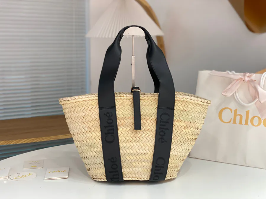 Chloe New Straw Basket Bag with Grained Calfskin