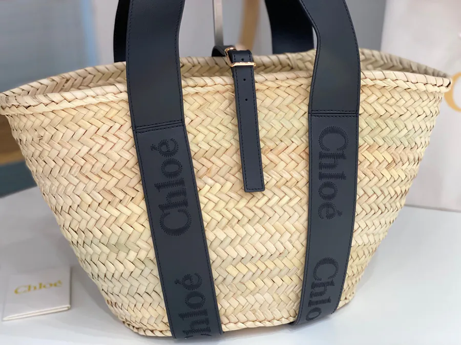 Chloe New Straw Basket Bag with Grained Calfskin
