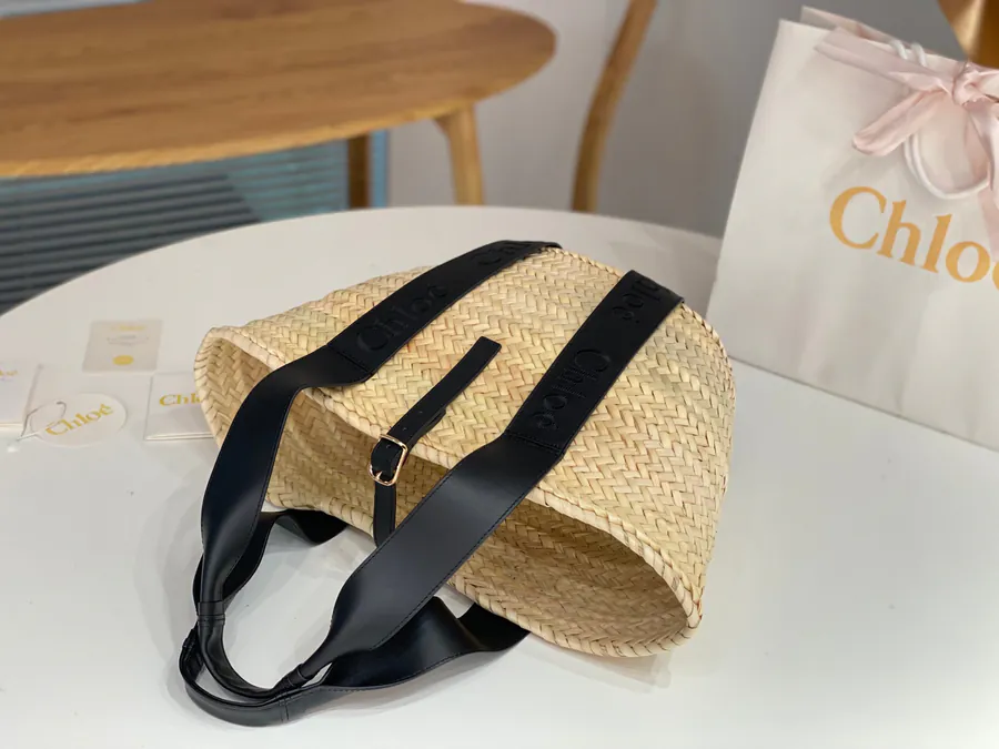 Chloe New Straw Basket Bag with Grained Calfskin