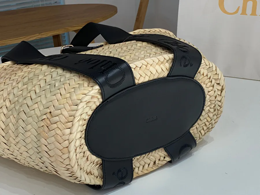 Chloe New Straw Basket Bag with Grained Calfskin