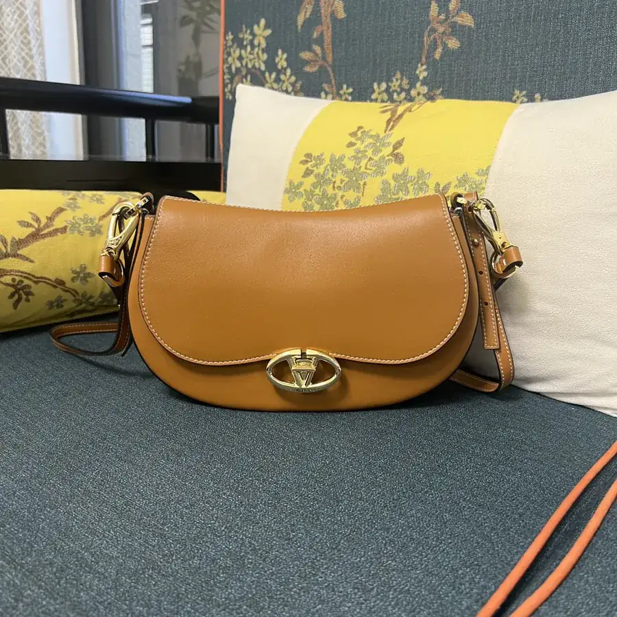 GARAVANI OHVAL Small Calfskin Handbag with Rotating V Logo Signature Clasp