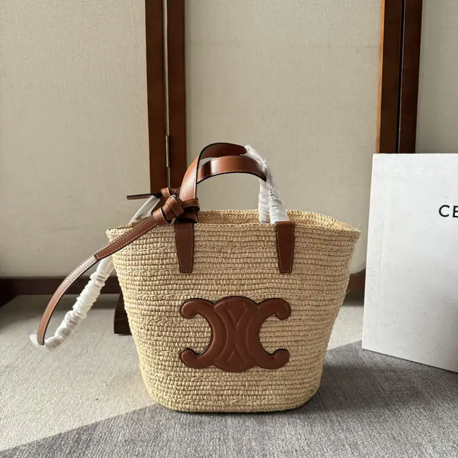 Celine Teen Grass Basket Bag with Calfskin Trim
