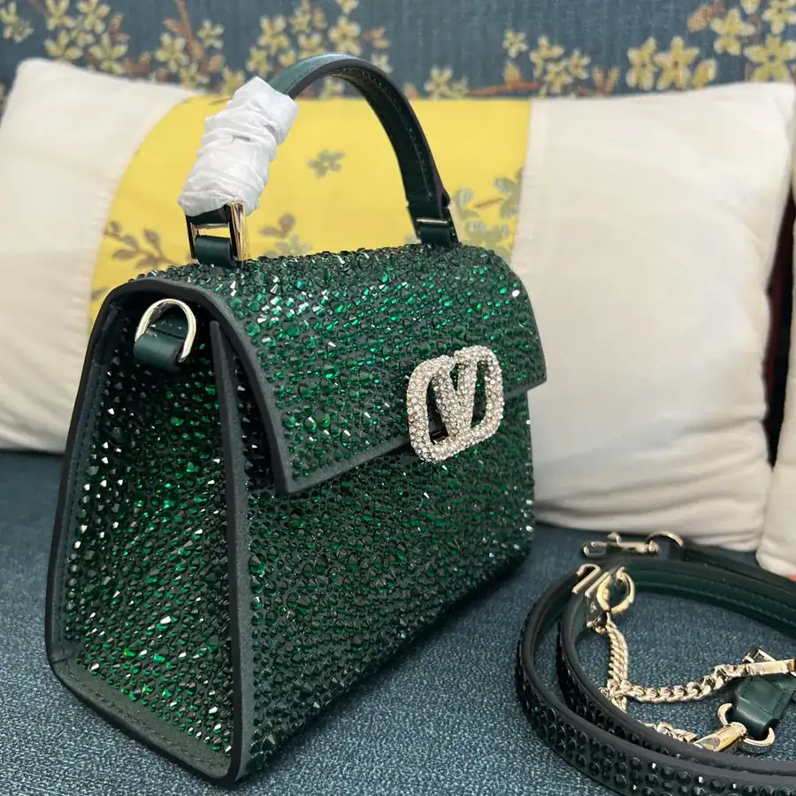 VSLING Mini Solid Crystal Embellished Calfskin Bag with Adjustable Strap
