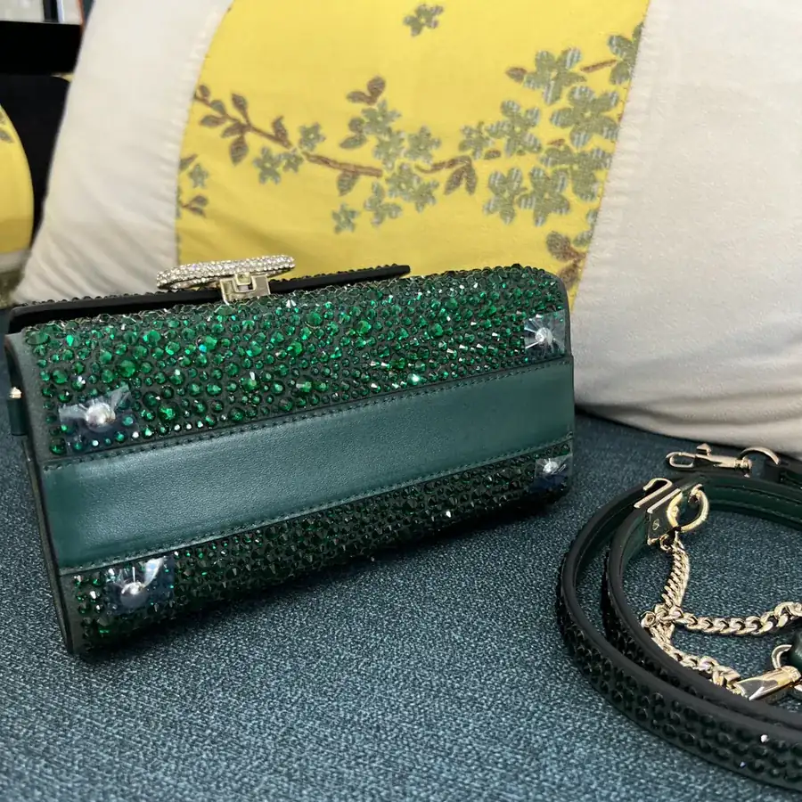 VSLING Mini Solid Crystal Embellished Calfskin Bag with Adjustable Strap