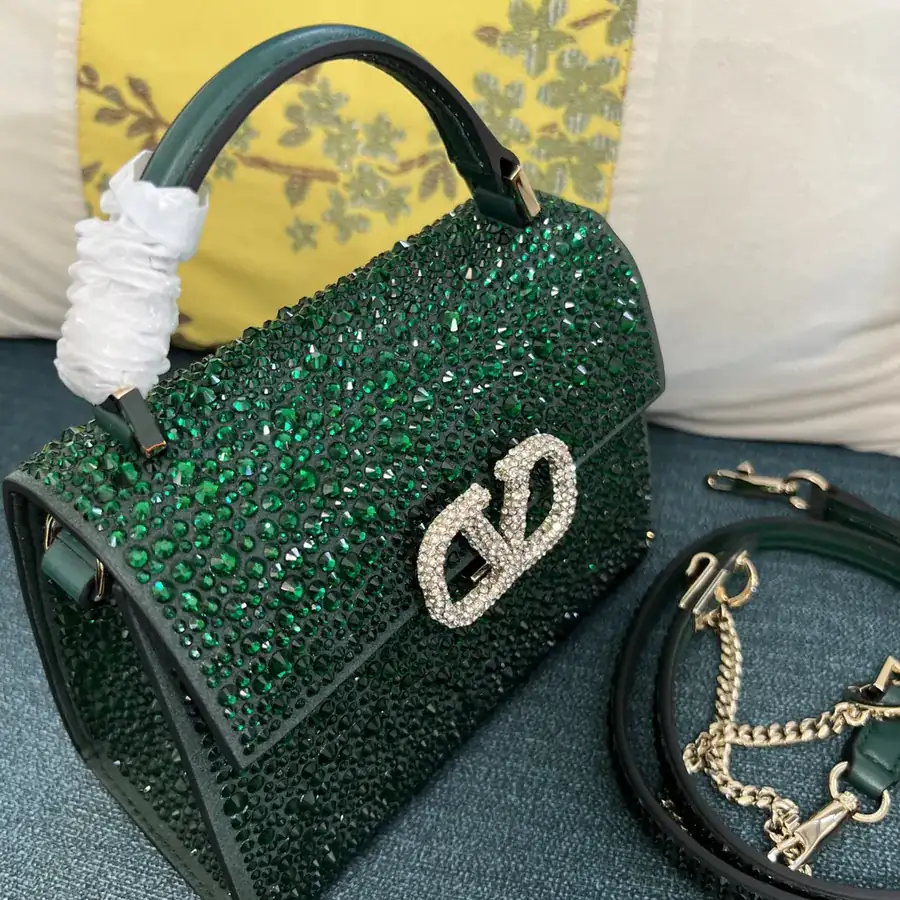 VSLING Mini Solid Crystal Embellished Calfskin Bag with Adjustable Strap