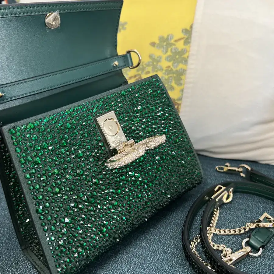 VSLING Mini Solid Crystal Embellished Calfskin Bag with Adjustable Strap