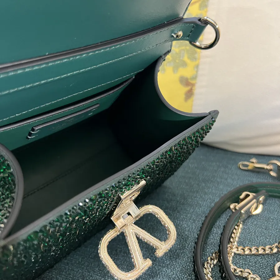 VSLING Mini Solid Crystal Embellished Calfskin Bag with Adjustable Strap