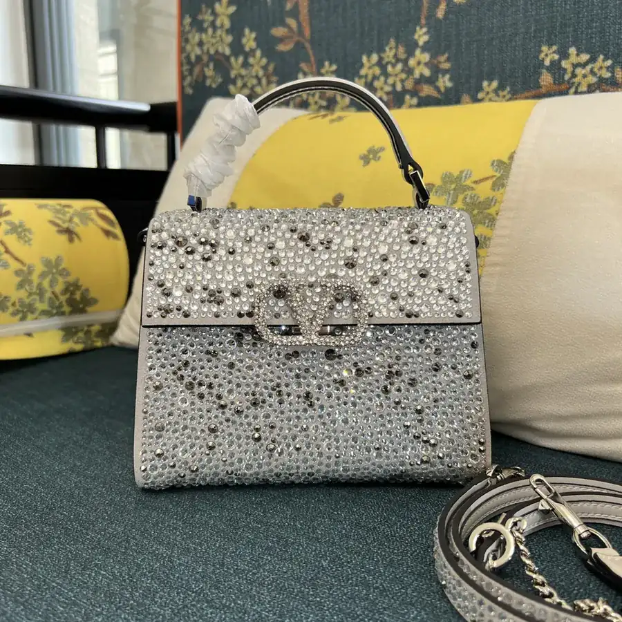 VSLING Mini Solid Crystal Embellished Calfskin Tote