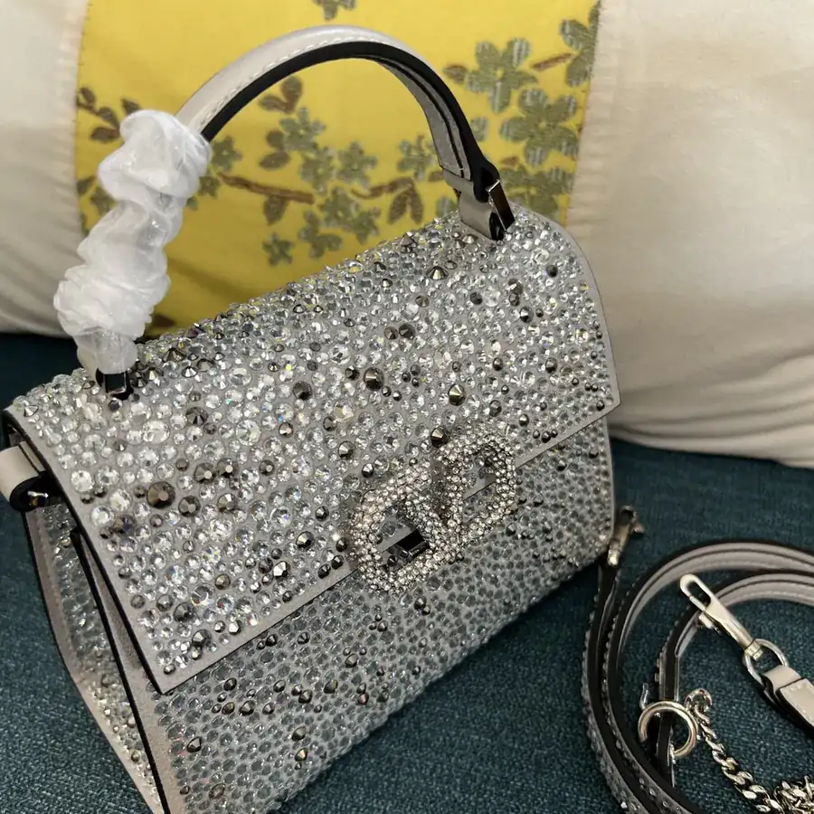 VSLING Mini Solid Crystal Embellished Calfskin Tote