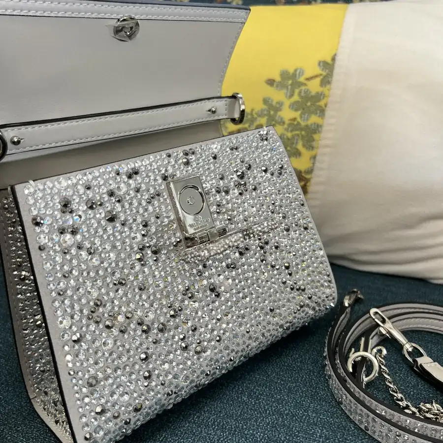 VSLING Mini Solid Crystal Embellished Calfskin Tote