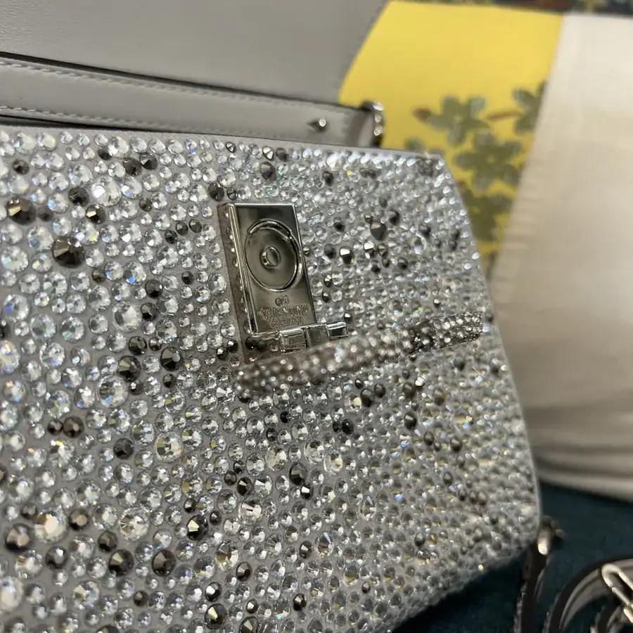 VSLING Mini Solid Crystal Embellished Calfskin Tote