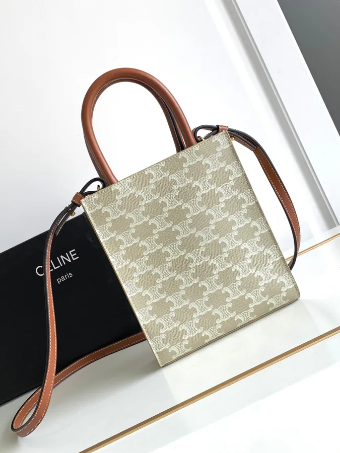 CELIN E CABAS Mini Logo Print Leather Vertical Handbag