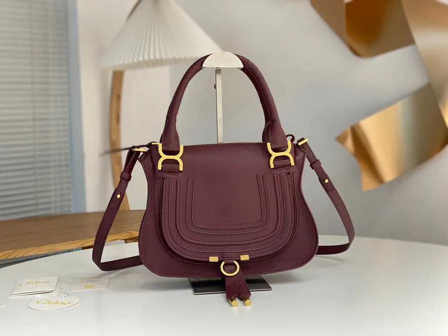 Chloé Marcie Bucket Bag in Wine Red