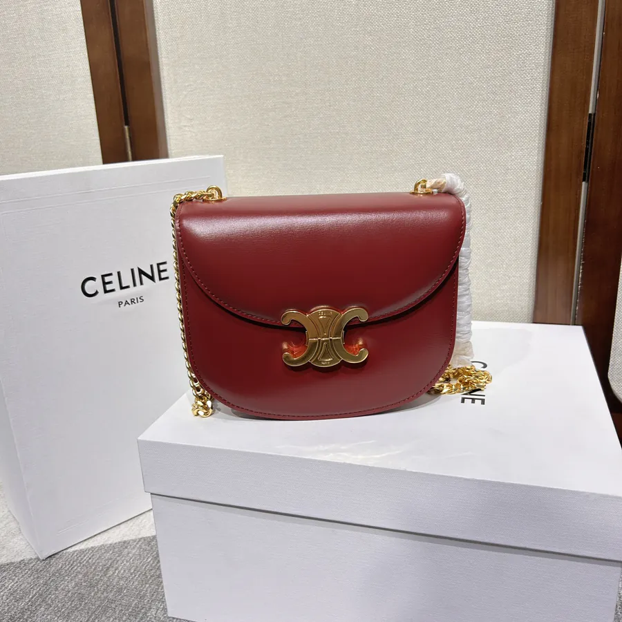 TEEN BESACE TRIOMPHE Bucket Bag Classic Style with Chain Texture and Metal Clasp