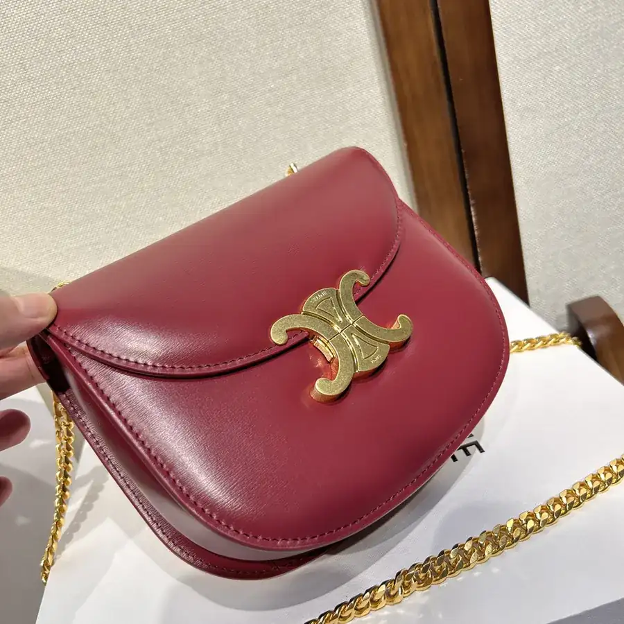 TEEN BESACE TRIOMPHE Bucket Bag Classic Style with Chain Texture and Metal Clasp