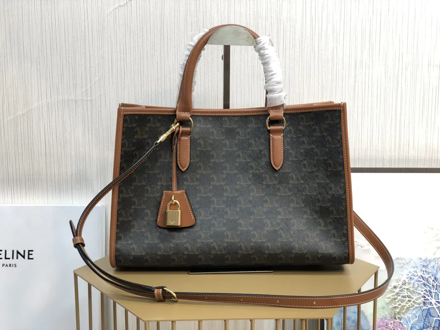 CELIN* CABAS Mini Tote Handbag with Leather Trim